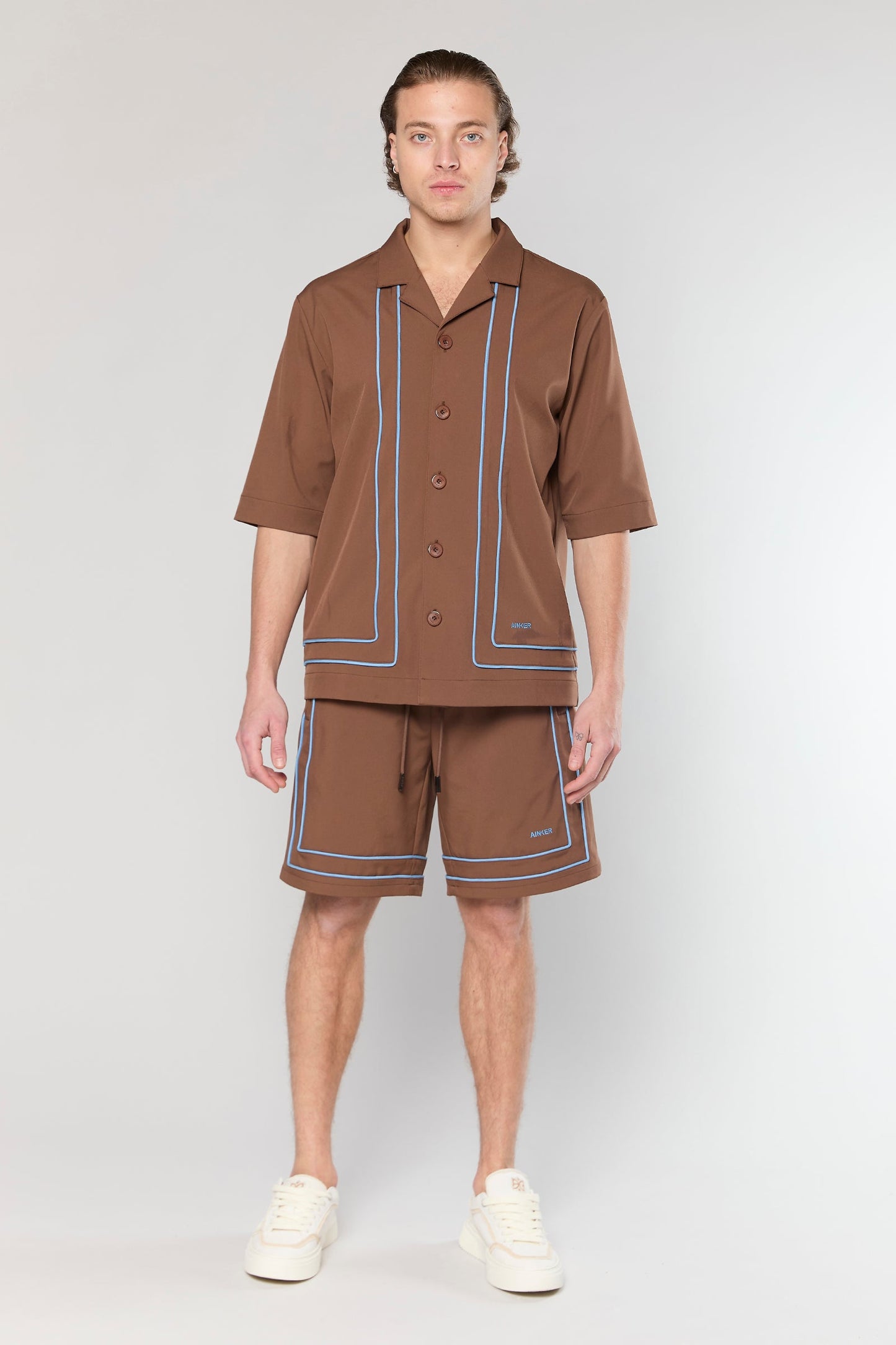 Tech 801 Brown Short Button Shirt