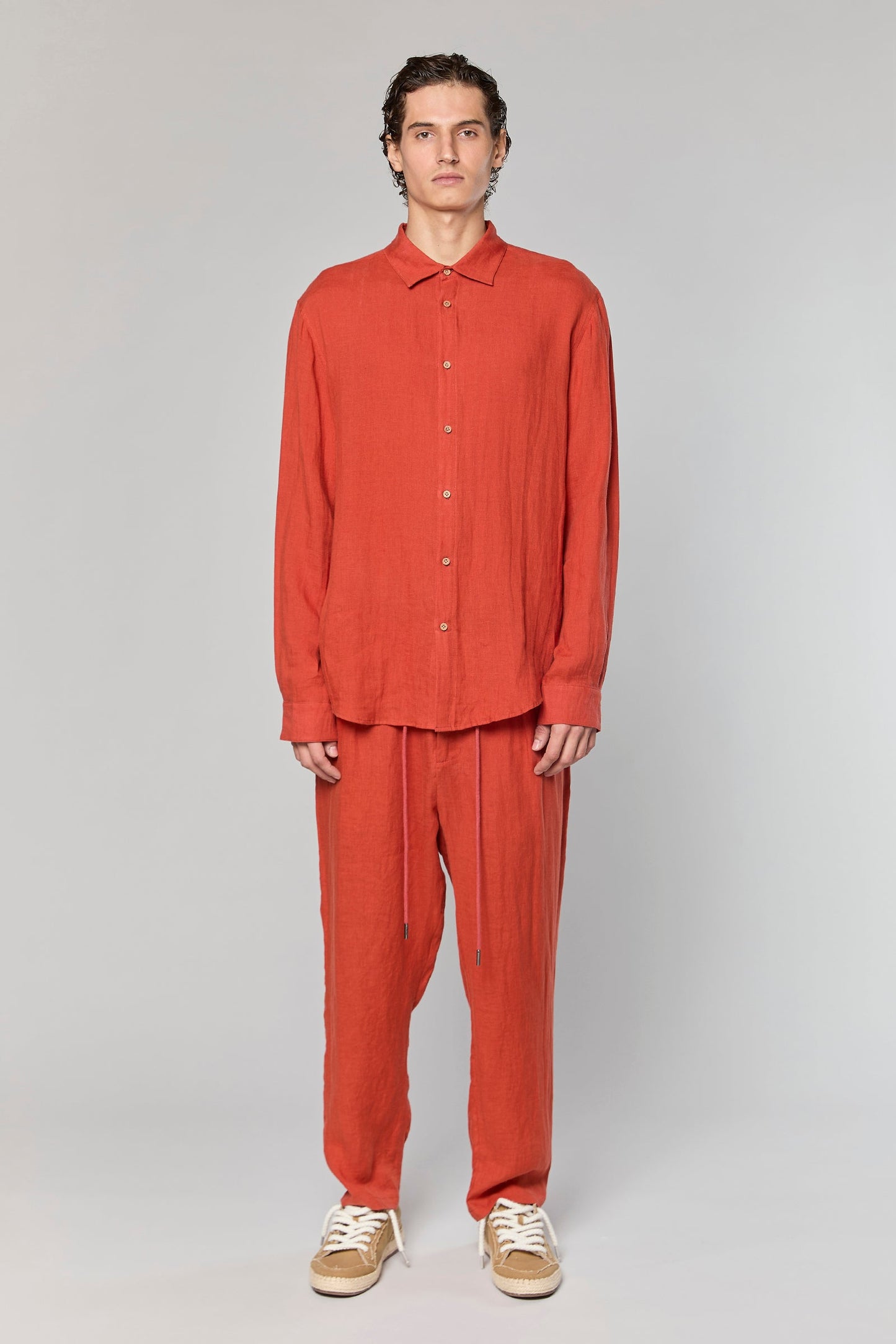 Linen Terracotta 777 Button Shirt