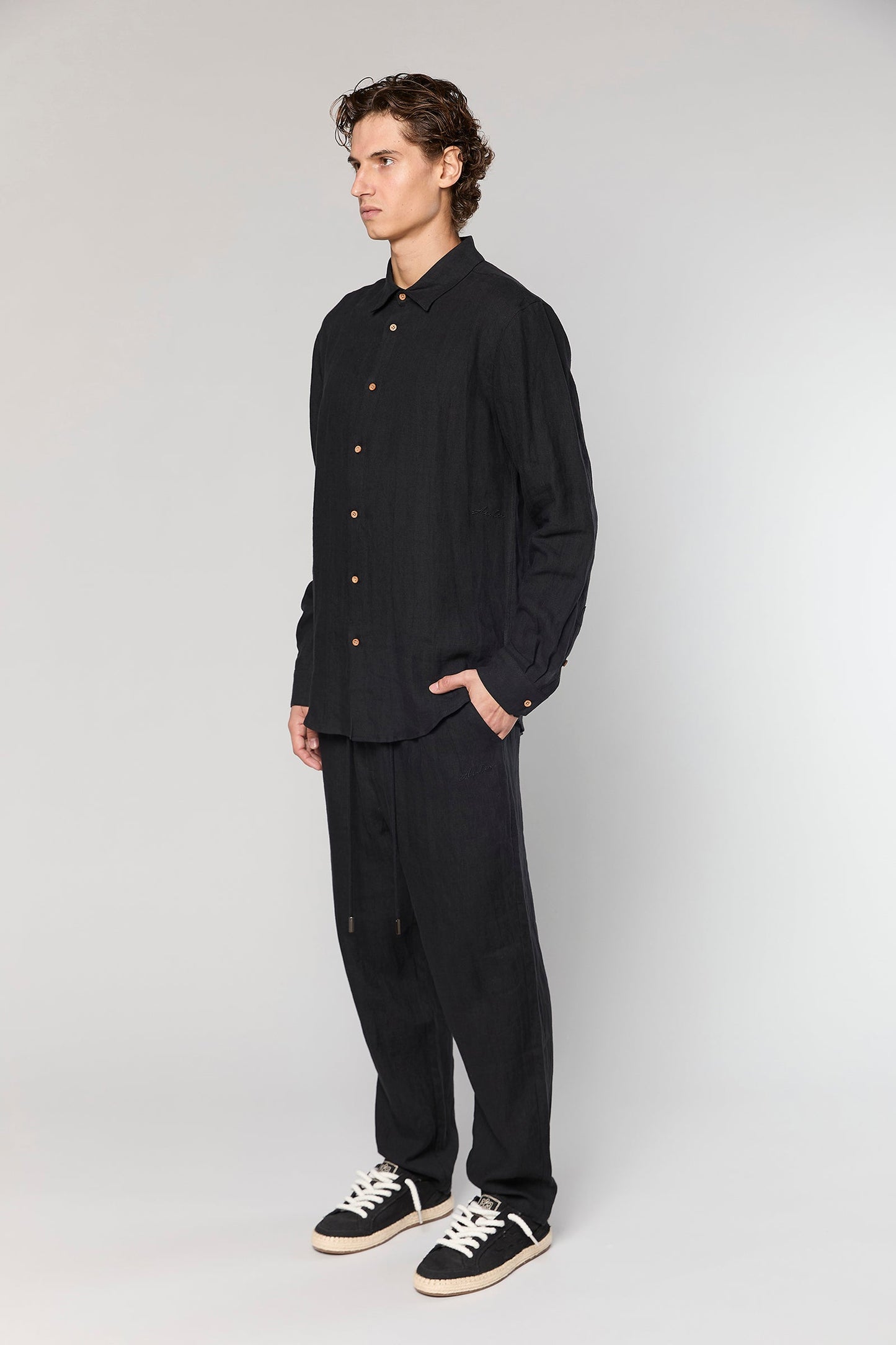 Linen Black 777 Button Shirt