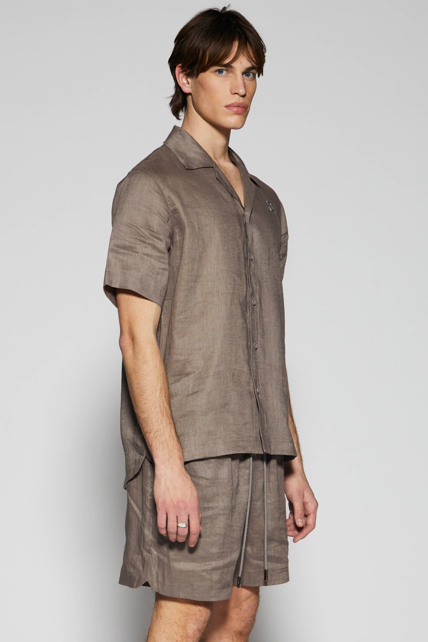 Linen Short Mocha Button Shirt