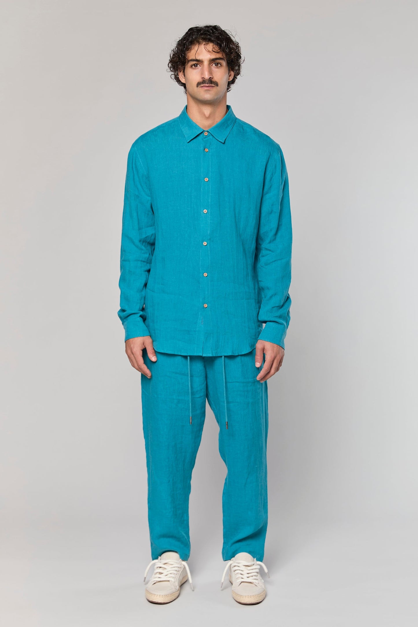 Linen Turquoise 777 Button Shirt