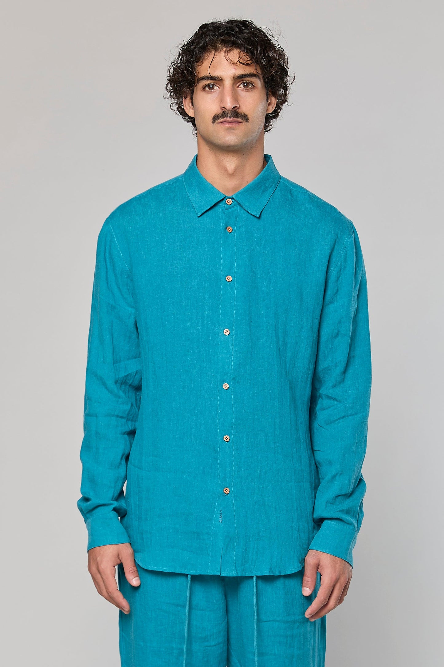 Linen Turquoise 777 Button Shirt