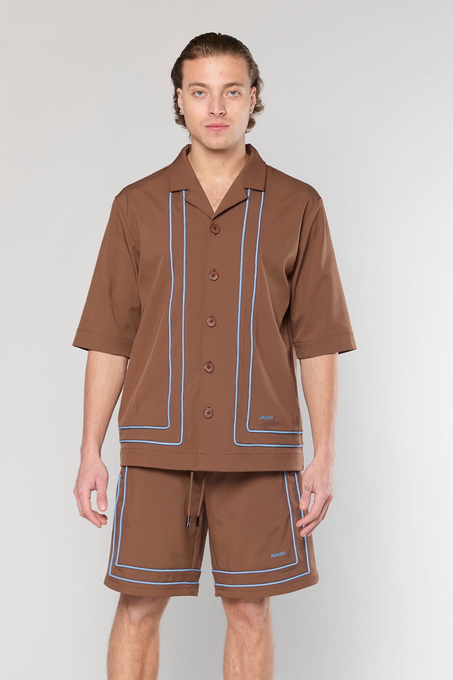 Tech 801 Brown Short Button Shirt