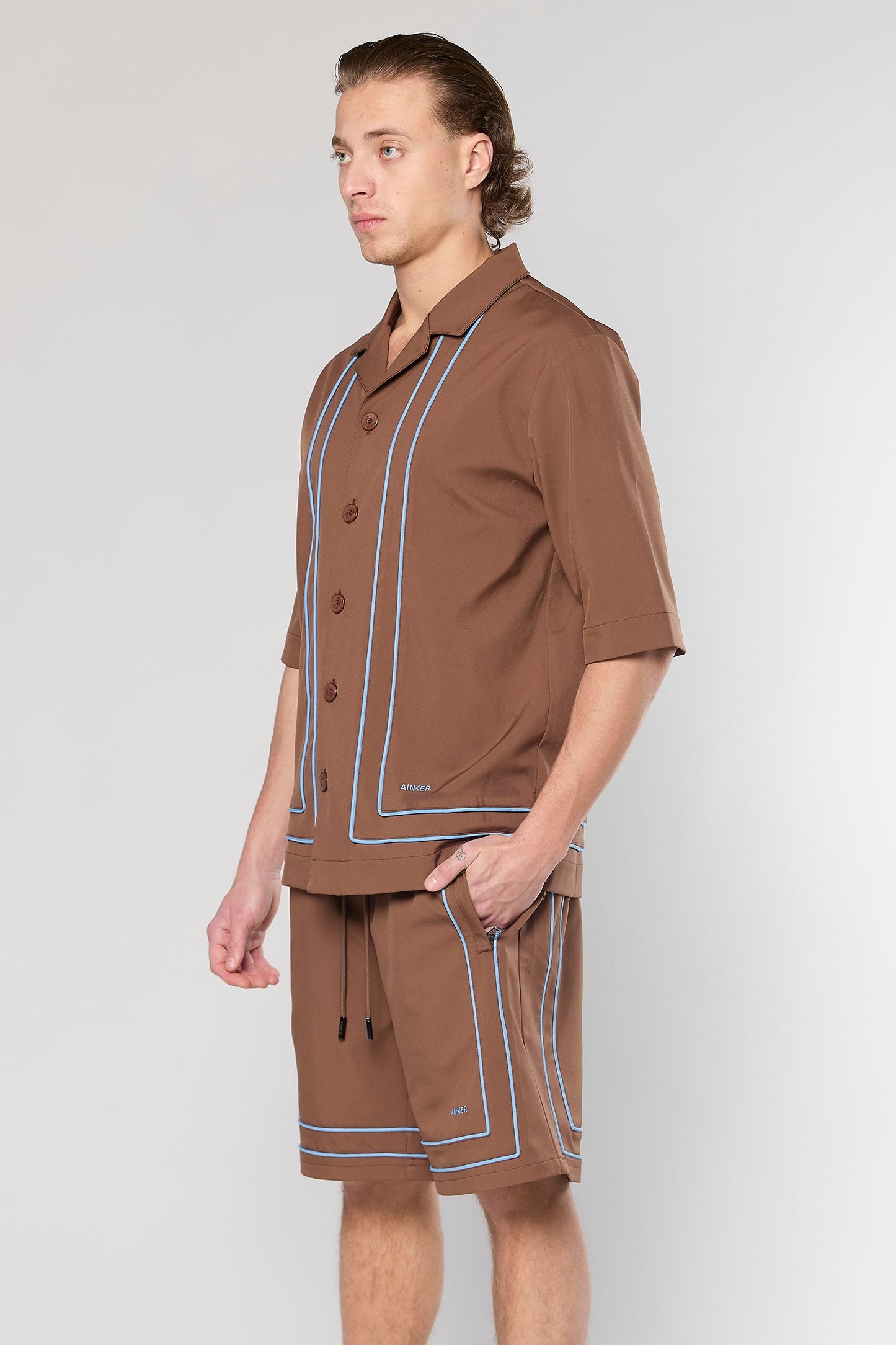 Tech 801 Brown Short Button Shirt