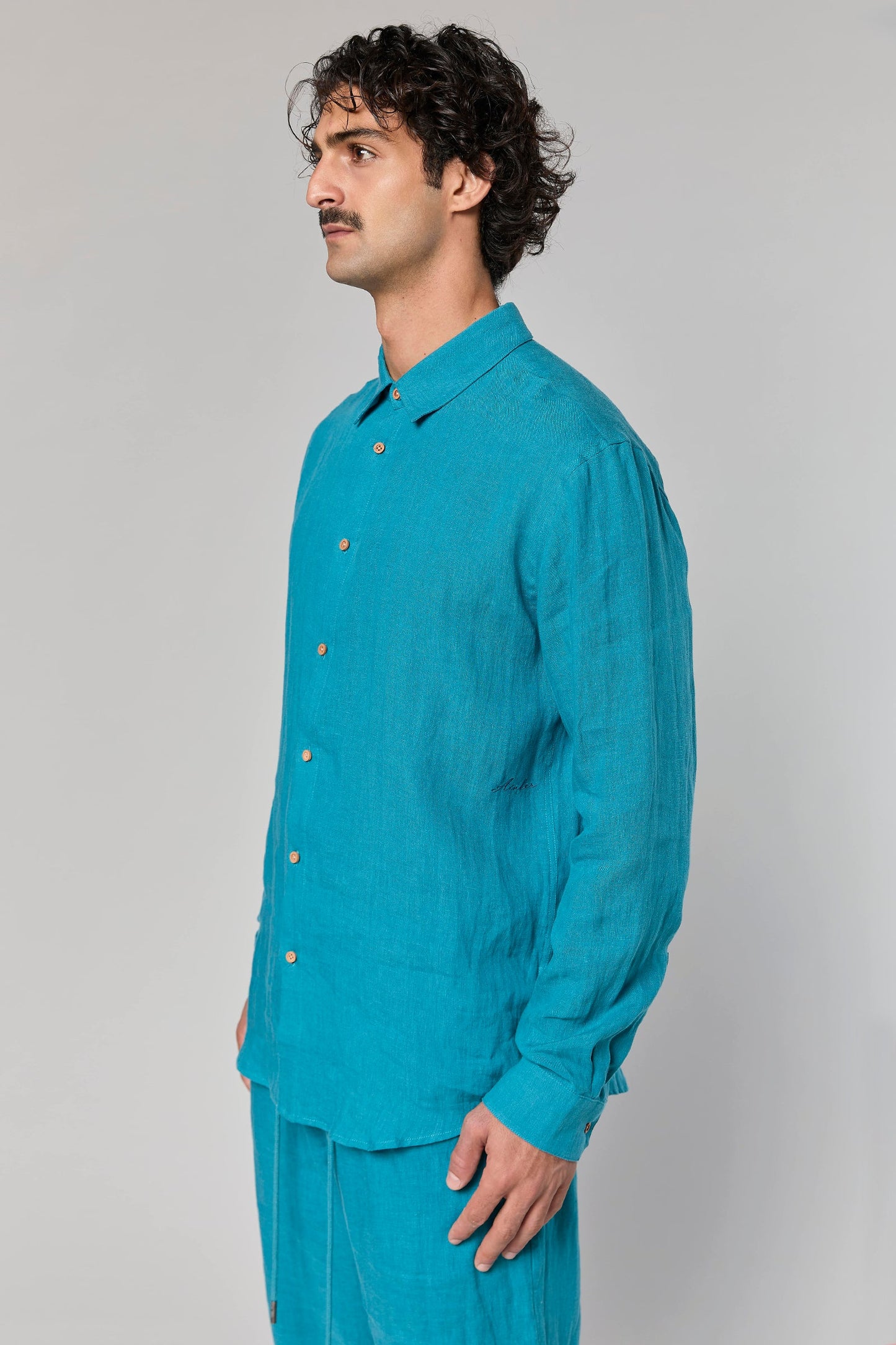 Linen Turquoise 777 Button Shirt