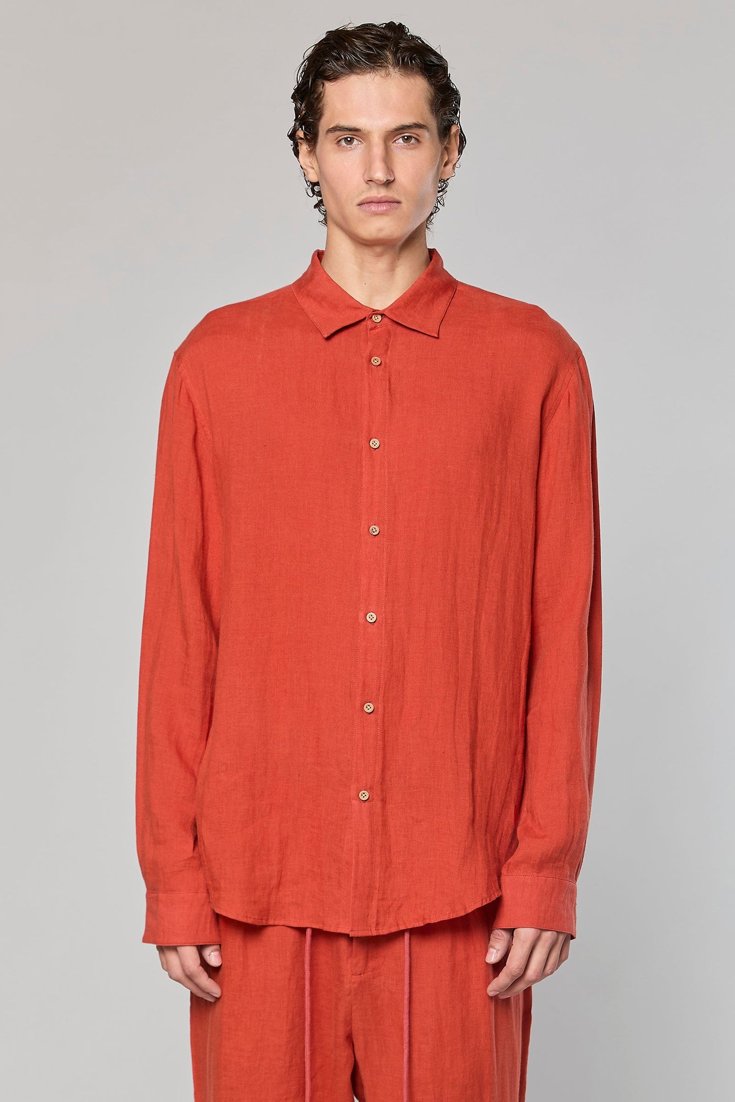 Linen Terracotta 777 Button Shirt