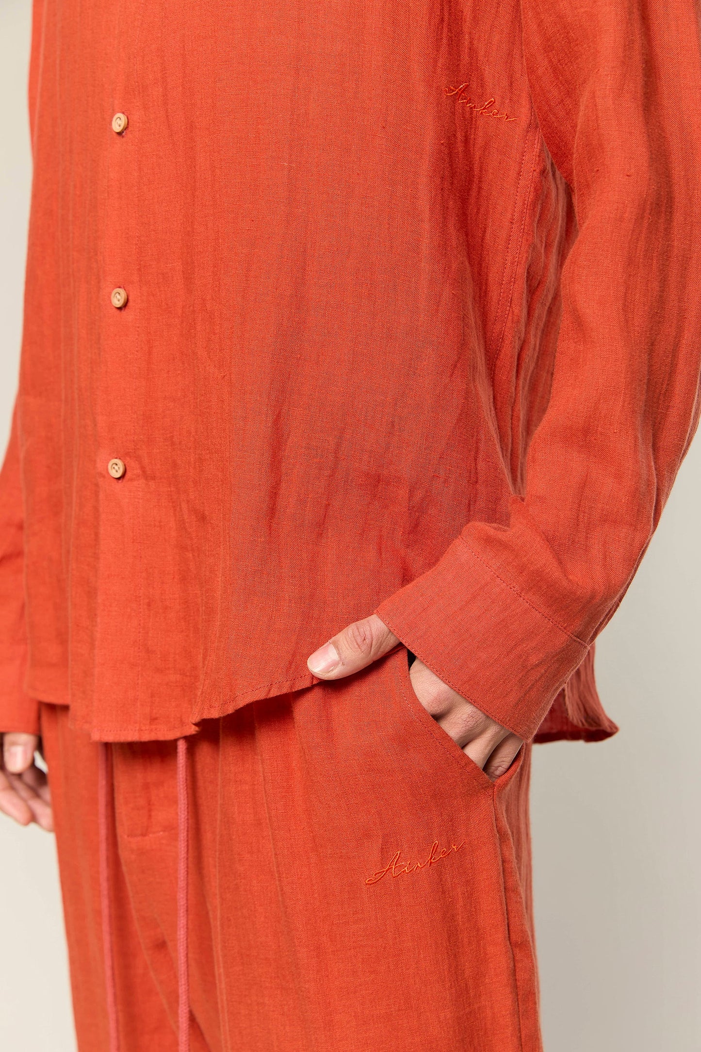 Linen Terracotta 777 Button Shirt