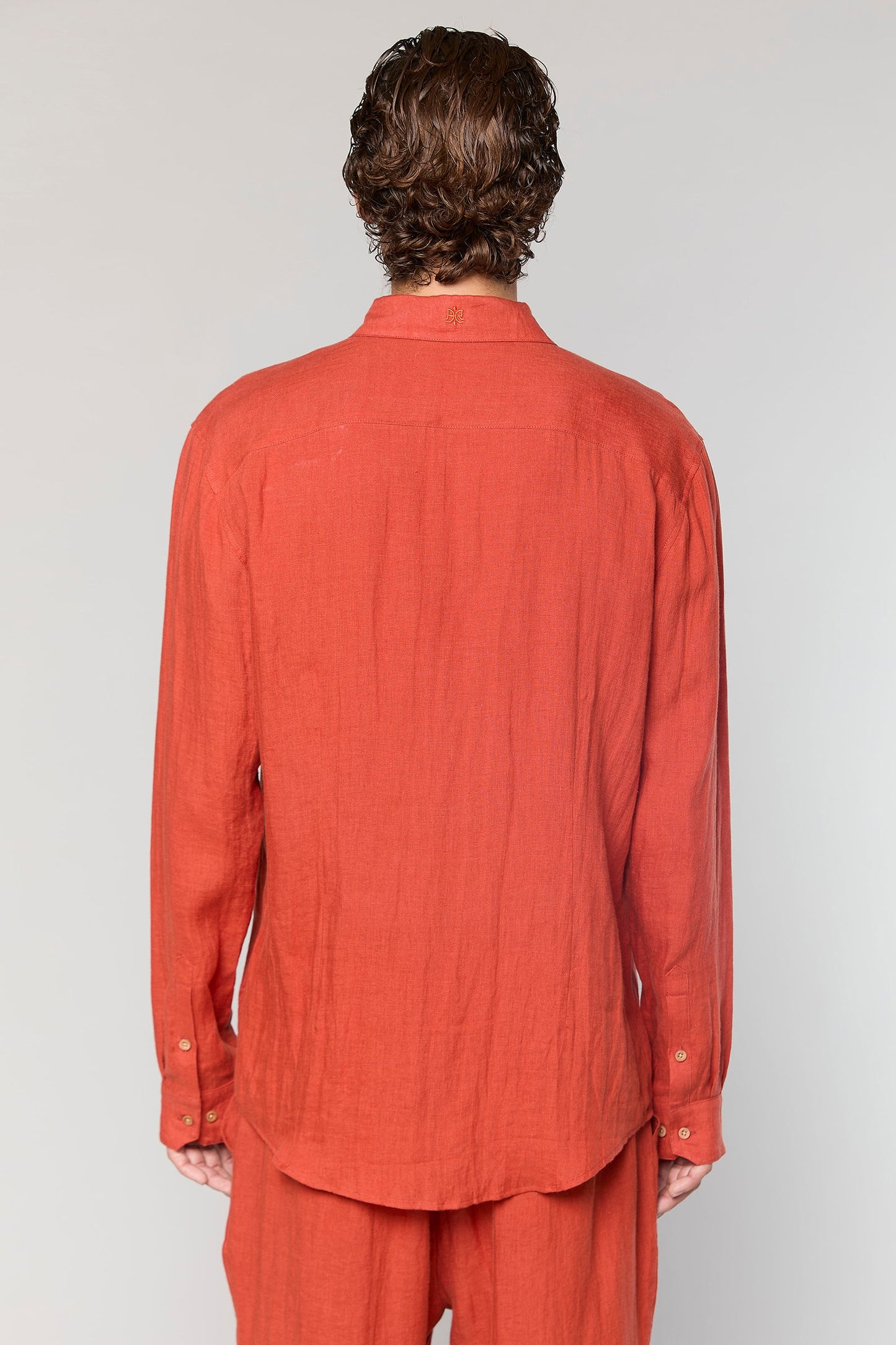 Linen Terracotta 777 Button Shirt