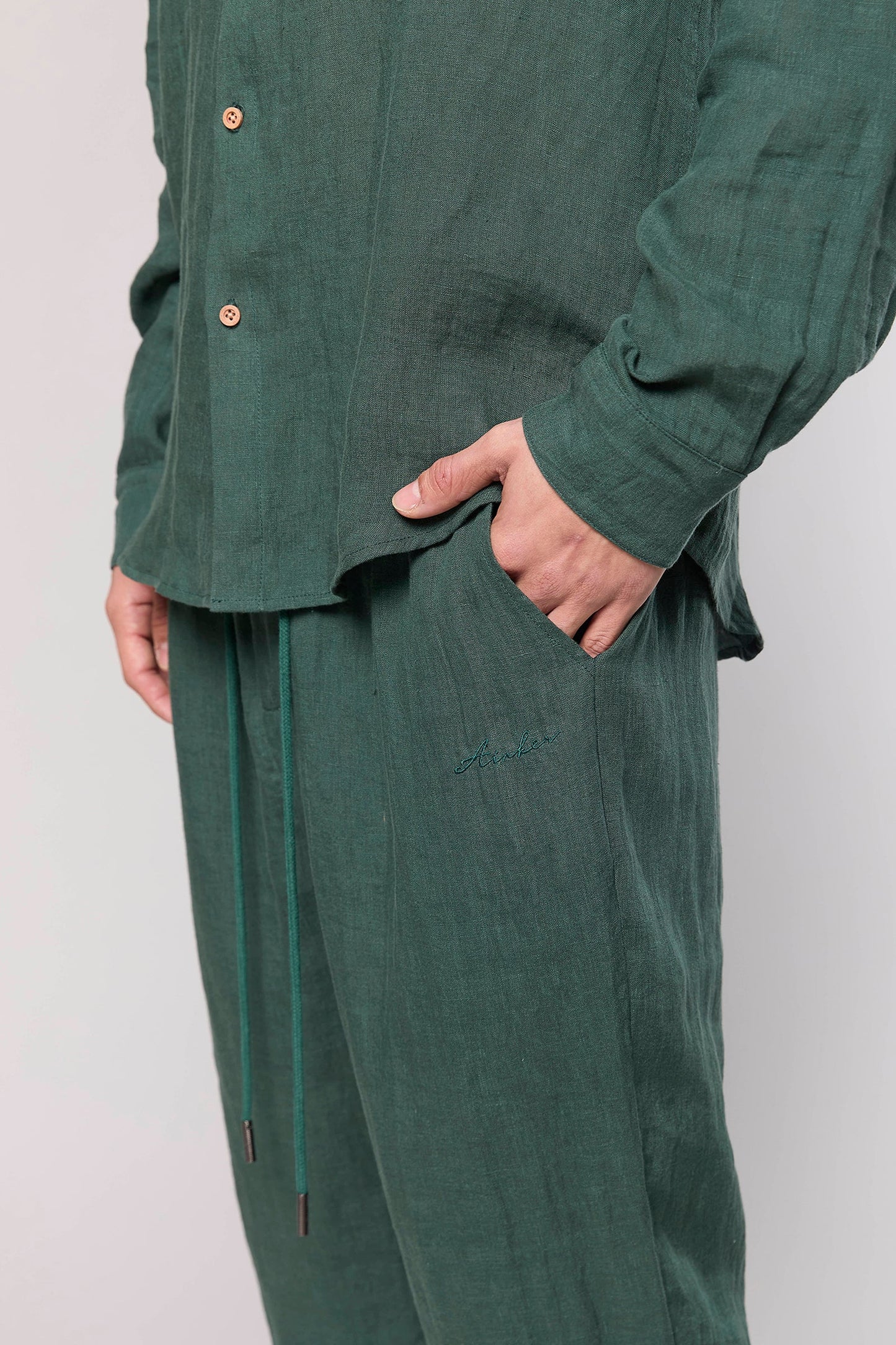 Linen Olive 777 Button Shirt
