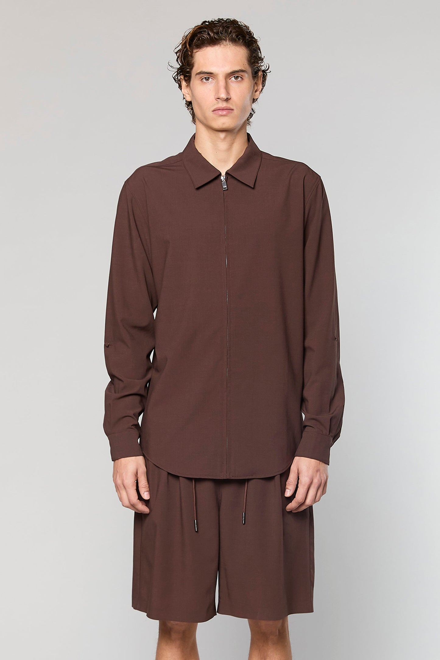 Wool Blend Brown 778 Zipper Shirt