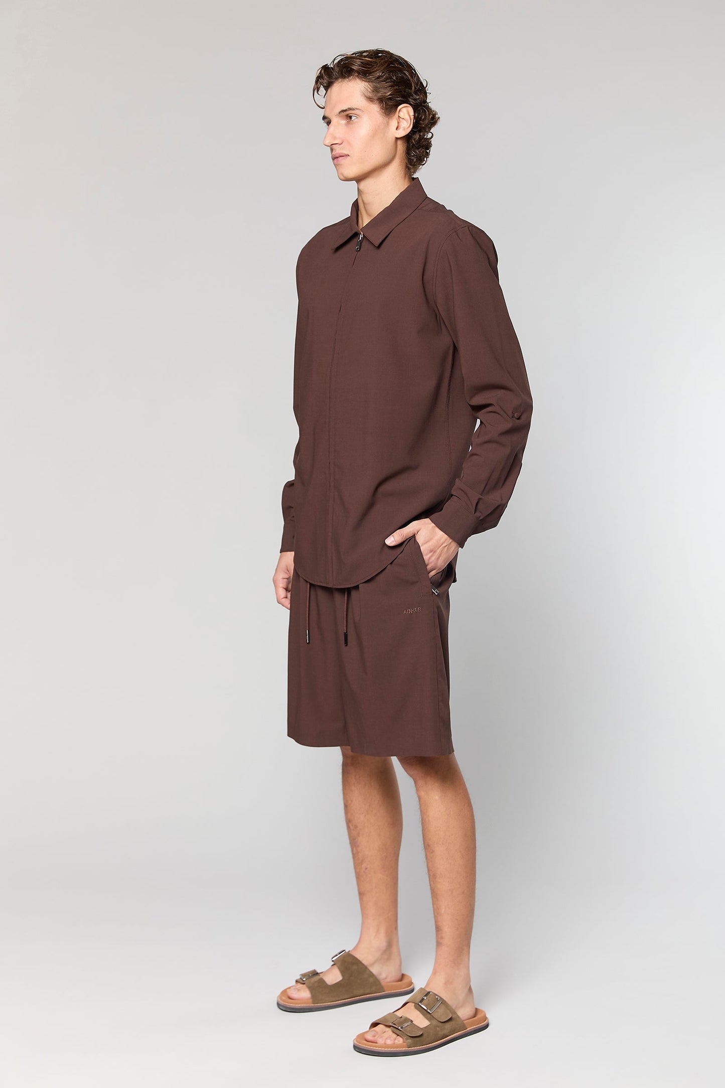 Wool Blend Brown 778 Zipper Shirt