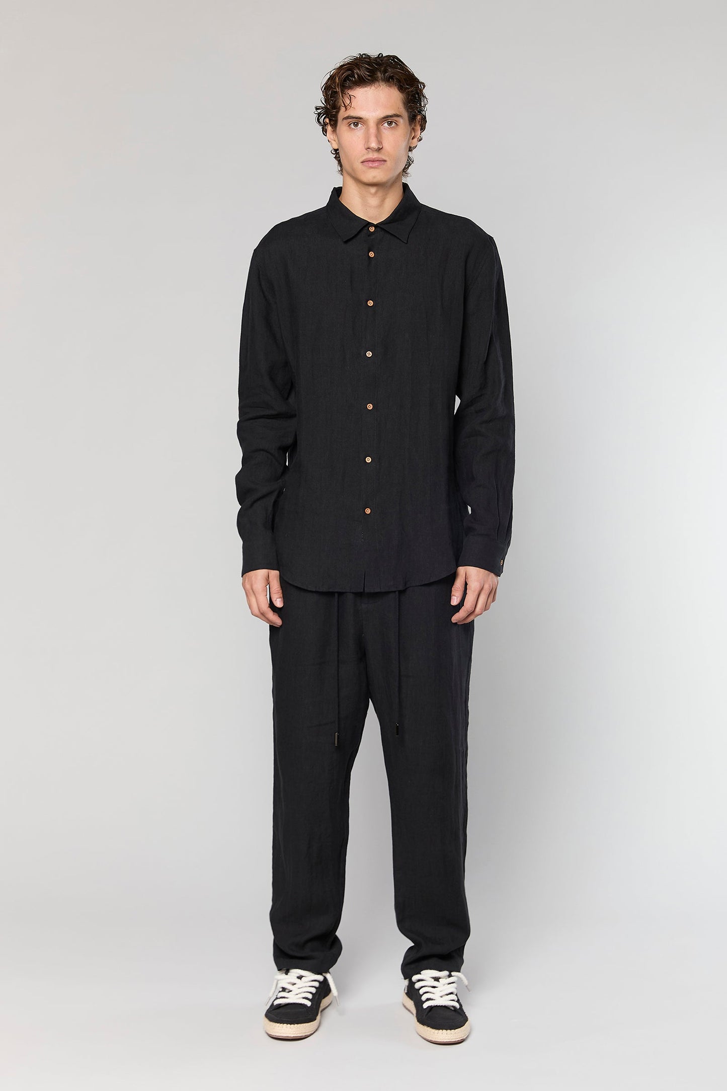Linen Black 777 Button Shirt