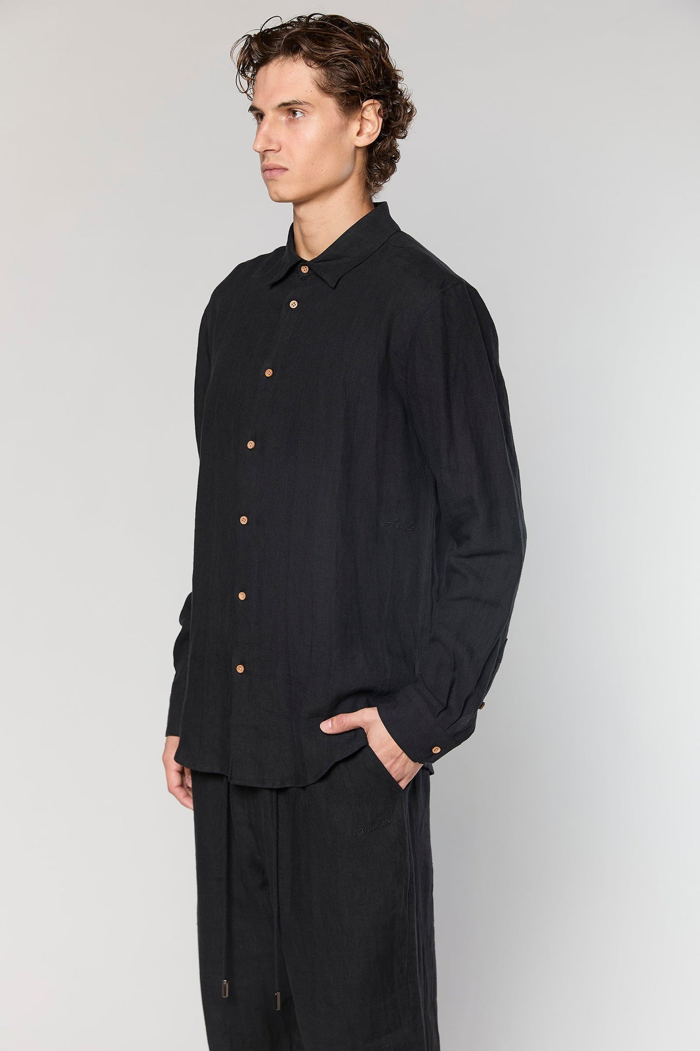 Linen Black 777 Button Shirt