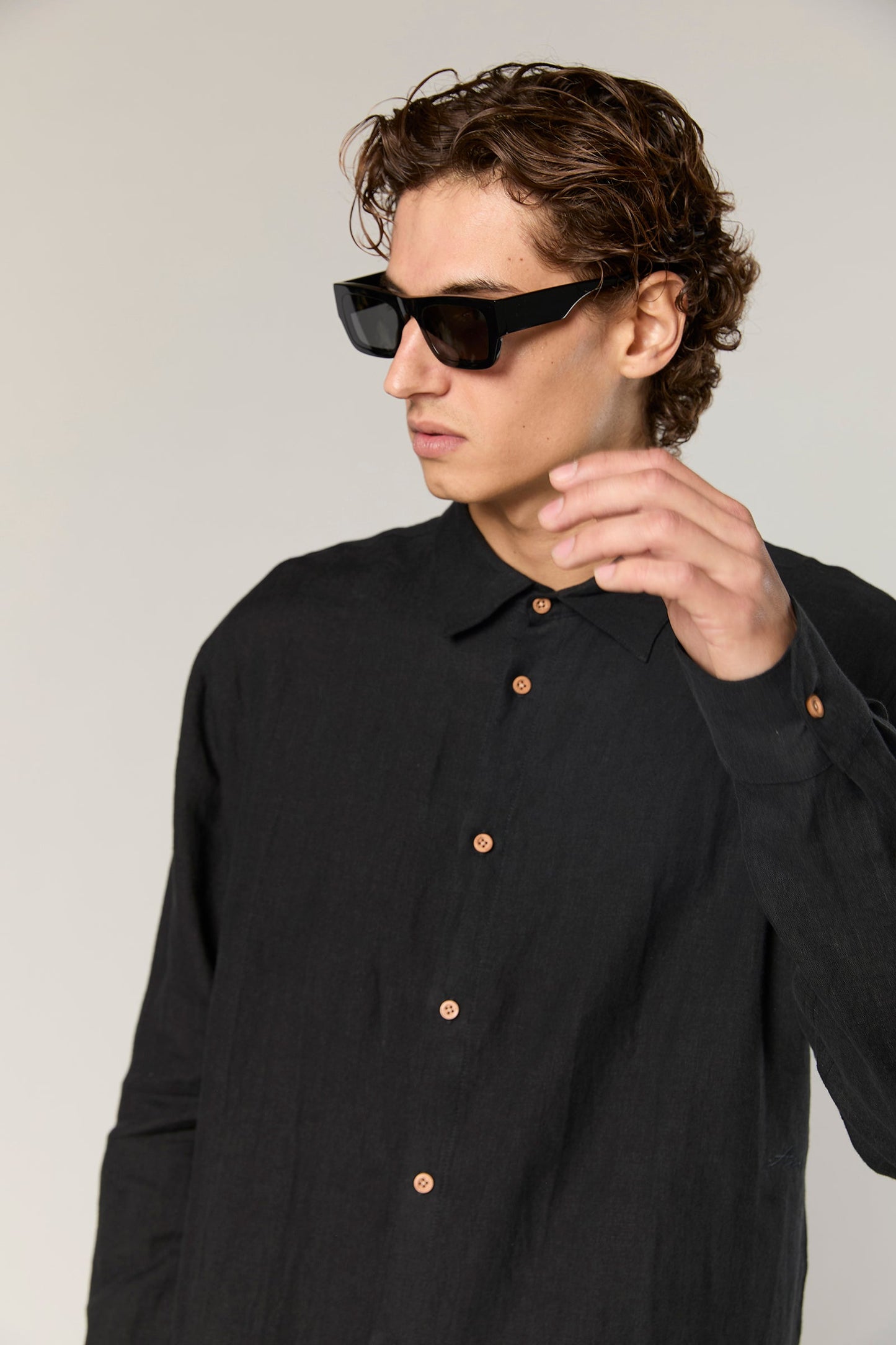 Linen Black 777 Button Shirt