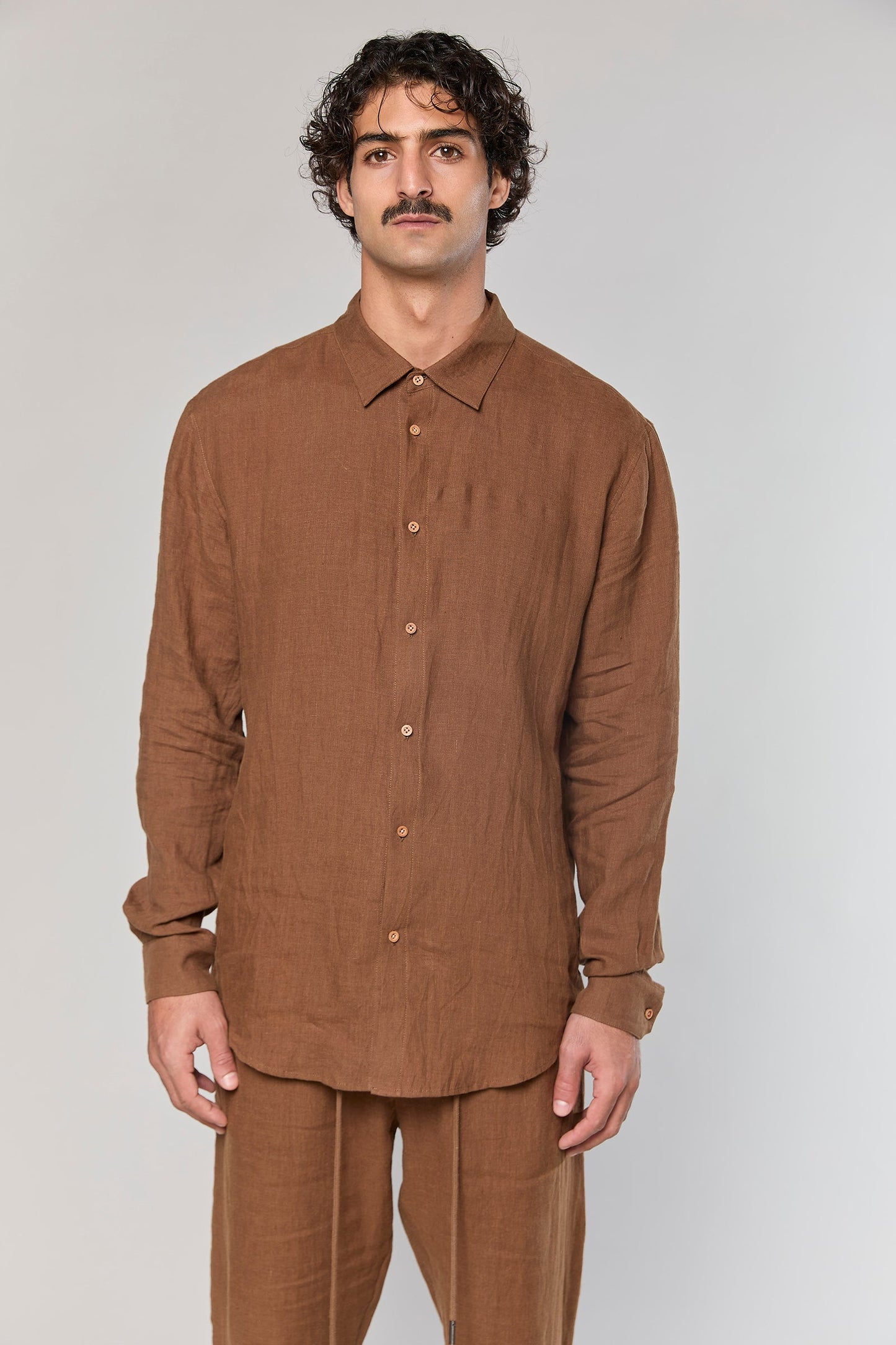Linen Brown 777 Button Shirt