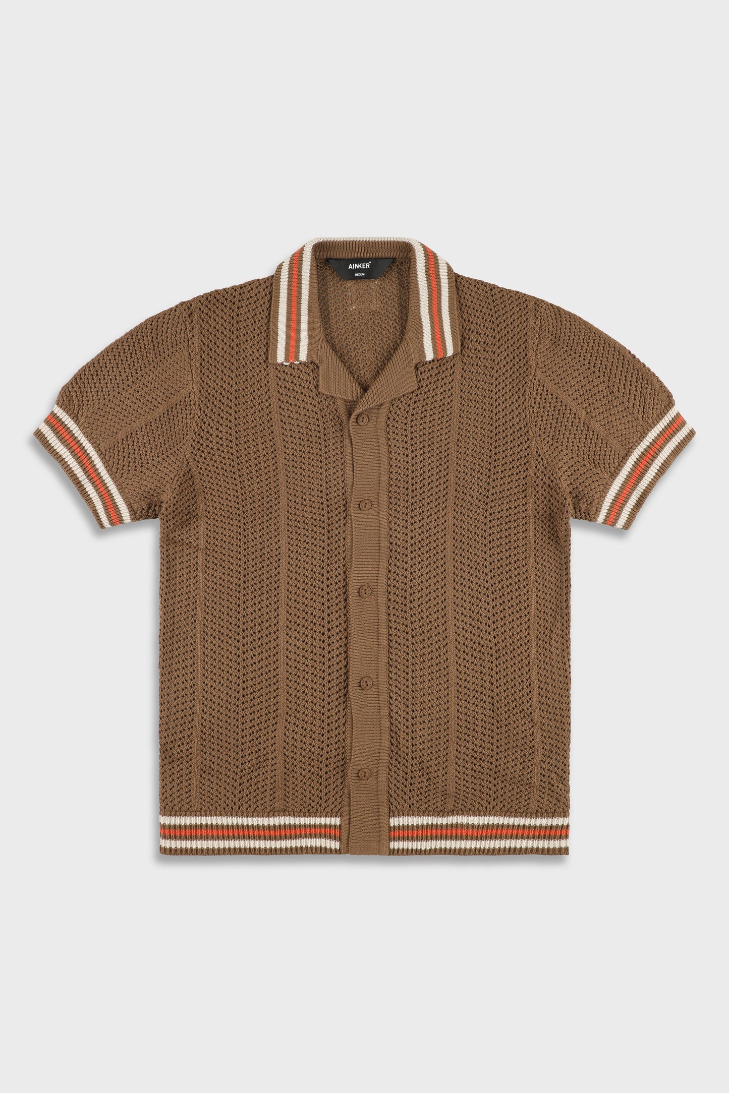 802 Brown Knit Button Shirt
