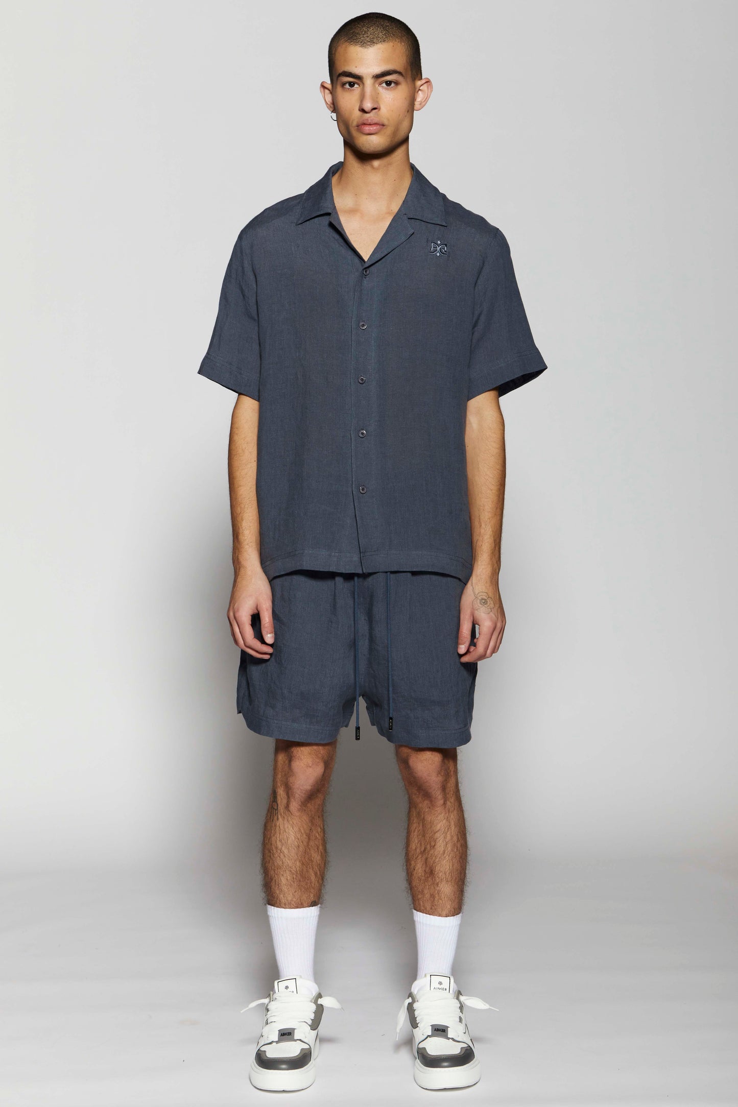 Linen Short Gray Button Shirt