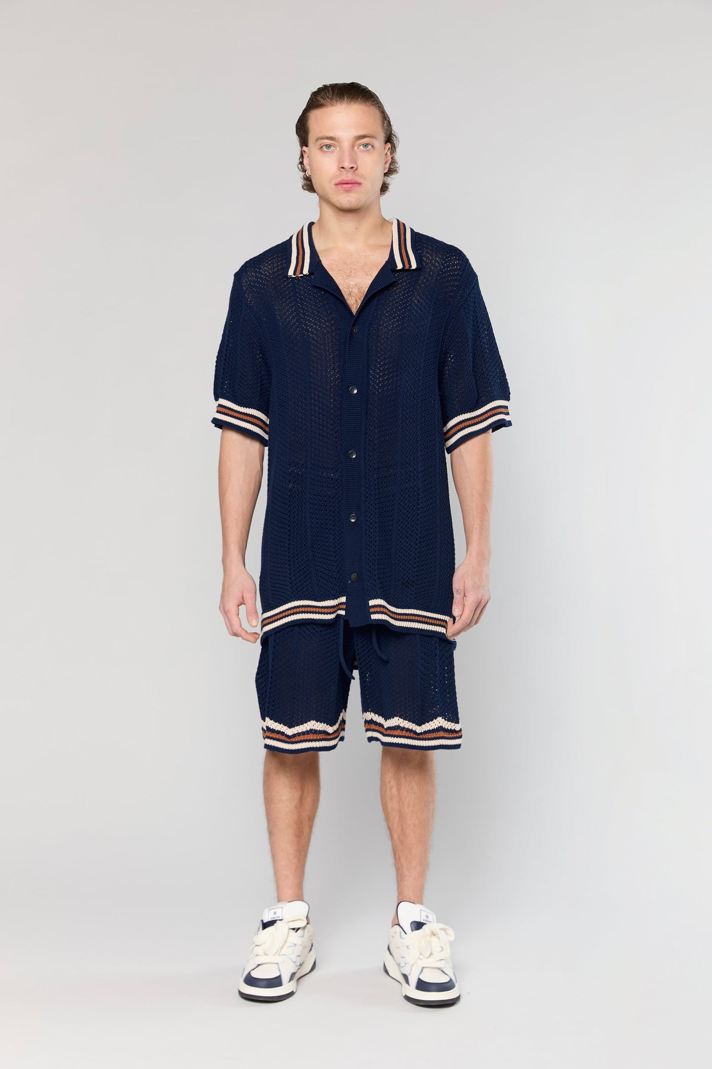 802 Navy Knit Button Shirt
