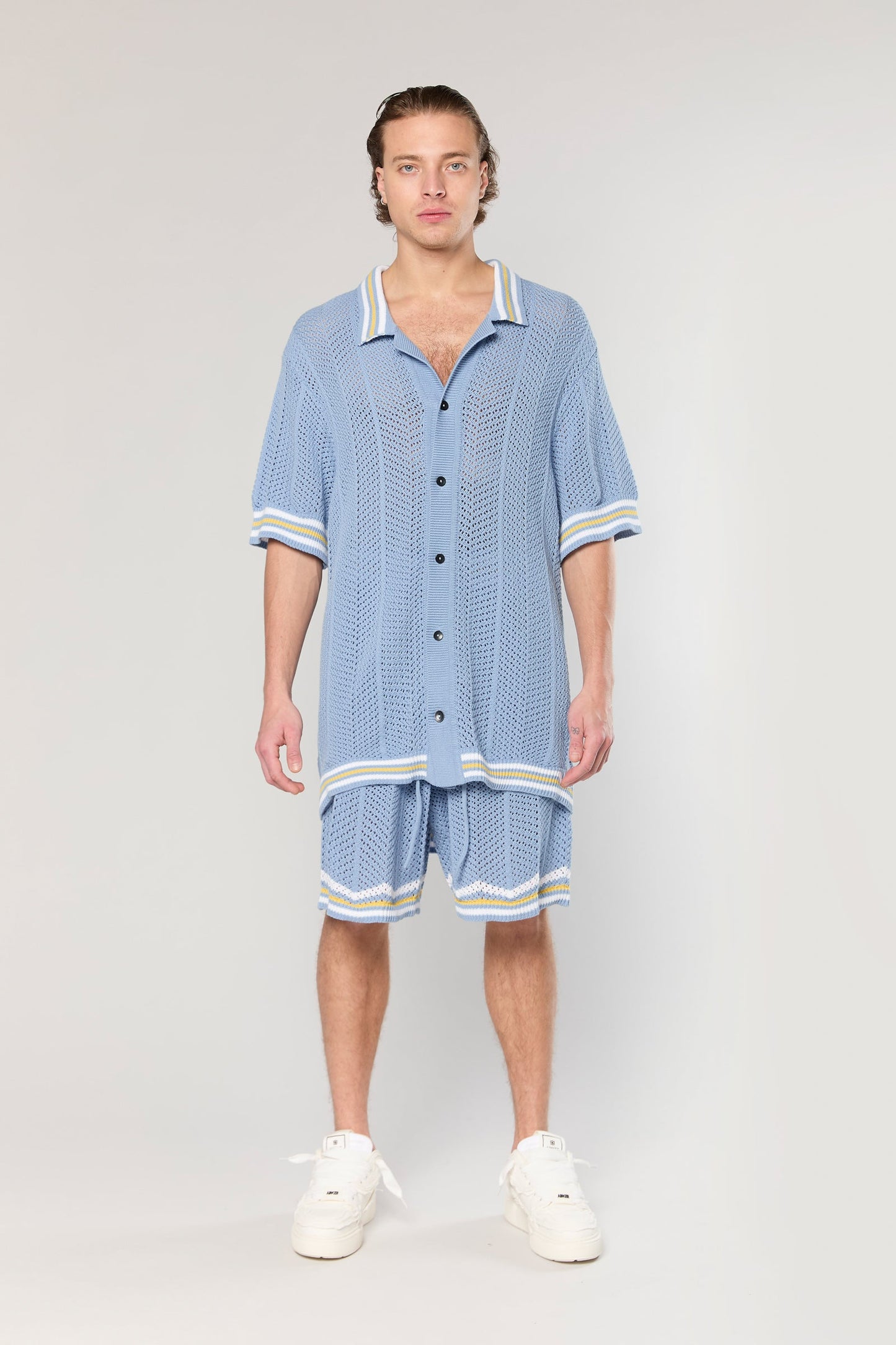 802 Blue Knit Button Shirt