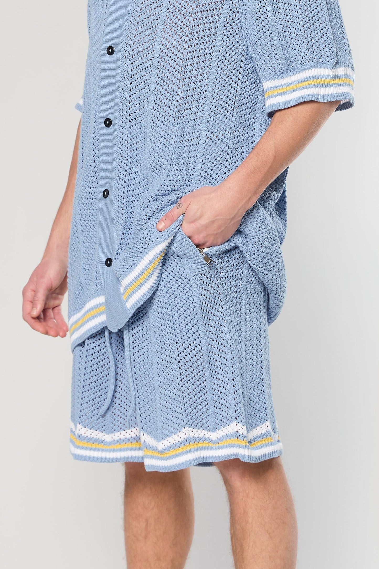 802 Blue Knit Button Shirt
