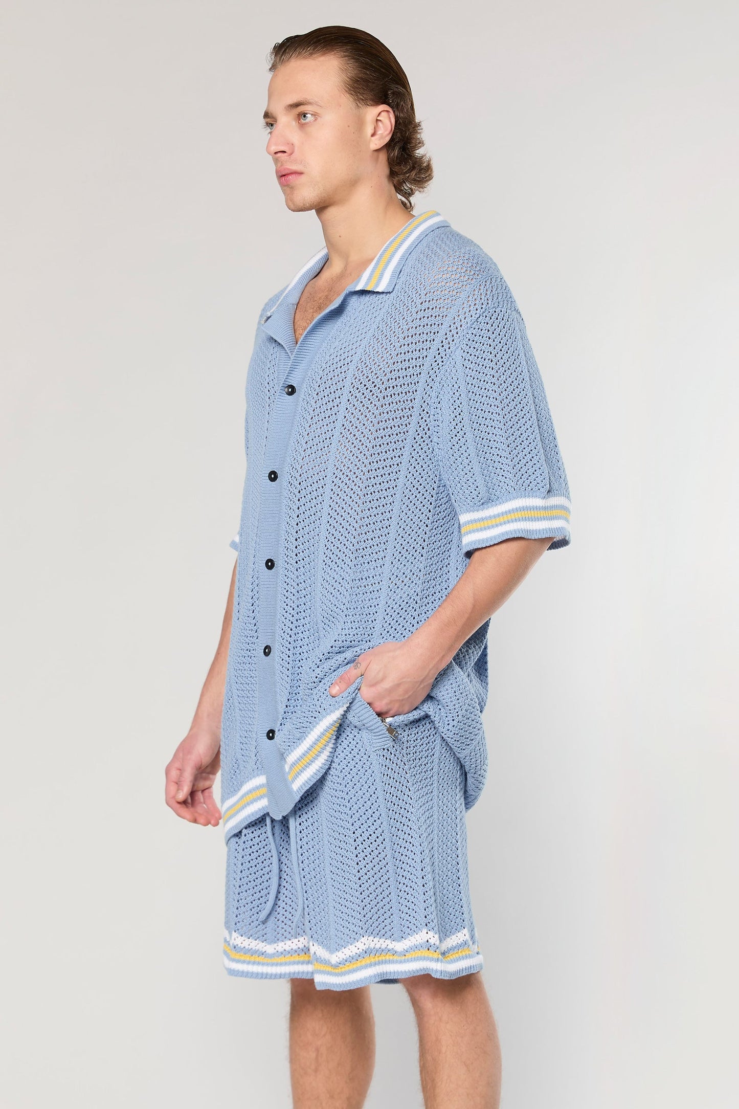802 Blue Knit Button Shirt