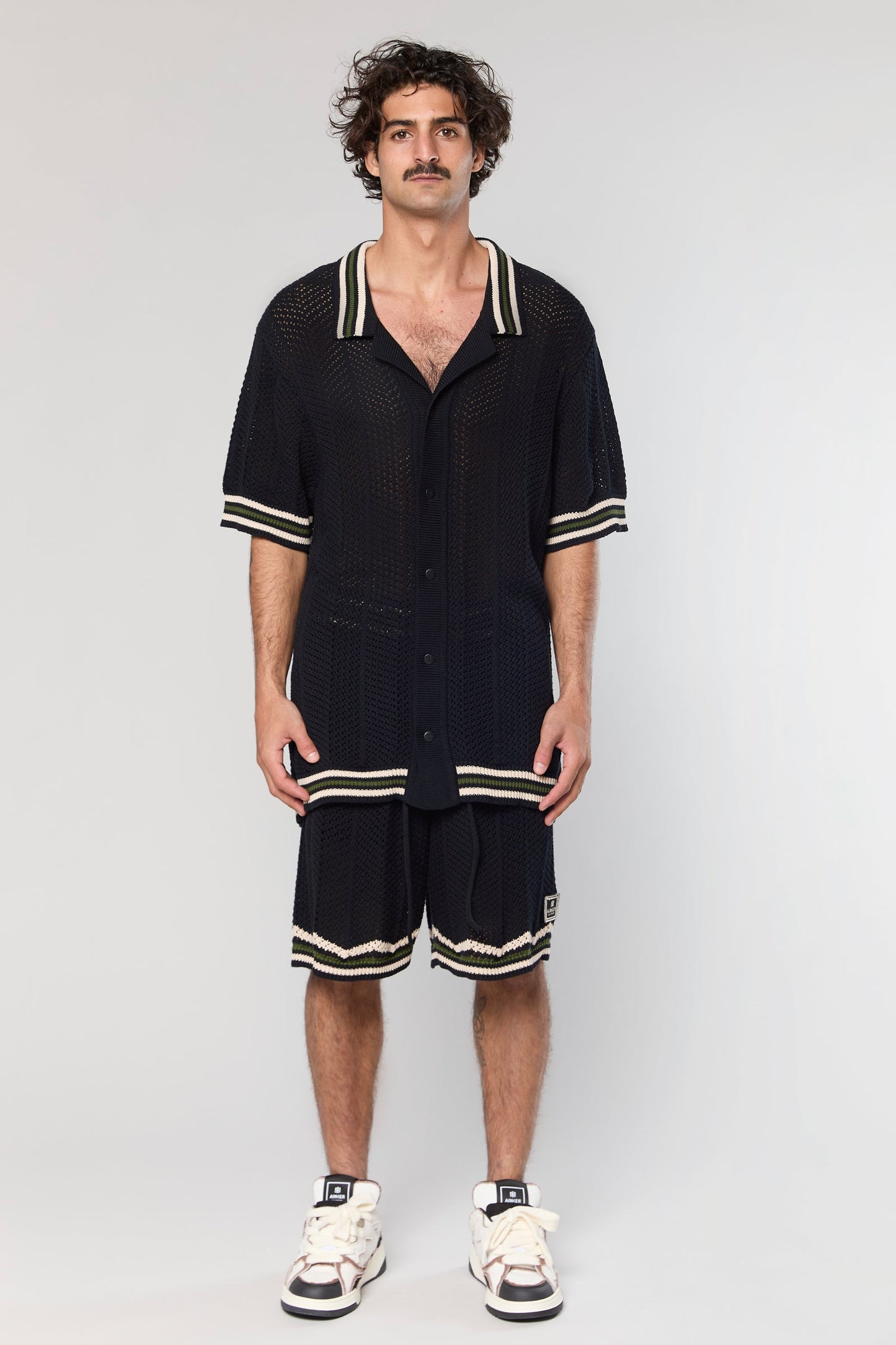 802 Black Knit Button Shirt